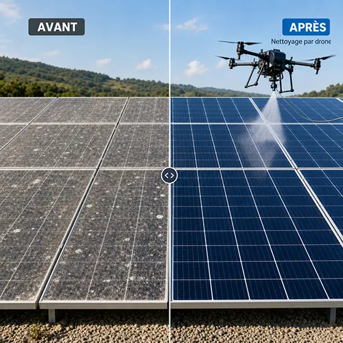 Panneaux photovoltaïques avant et après le nettoyage d'une maison en Essonne