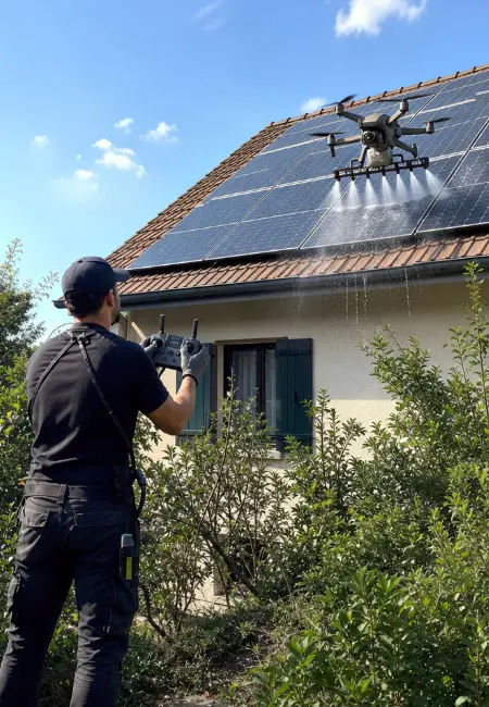 Panneaux photovoltaïques nettoyage par Id services Drone Essonne